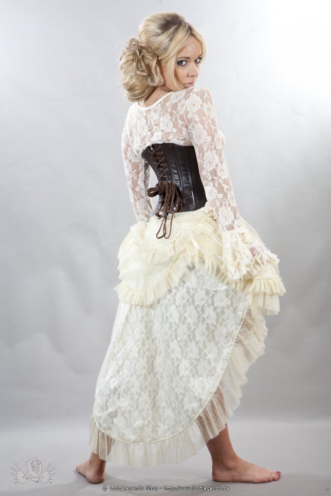 Angelina Steampunk Skirt Creme Lace and Satin