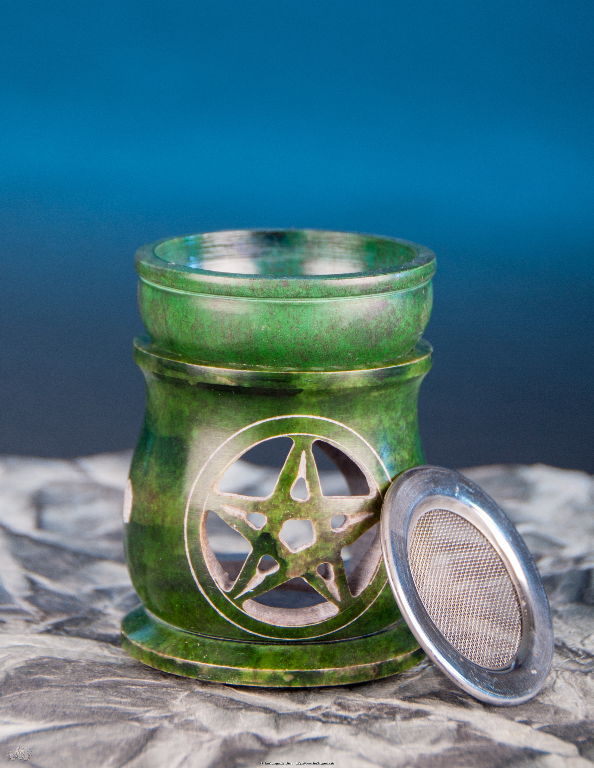Aromalampe Pentagramm mit Sieb Speckstein grün