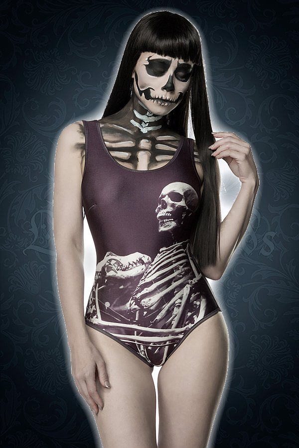Body mit Skelett schwarz/weiß
