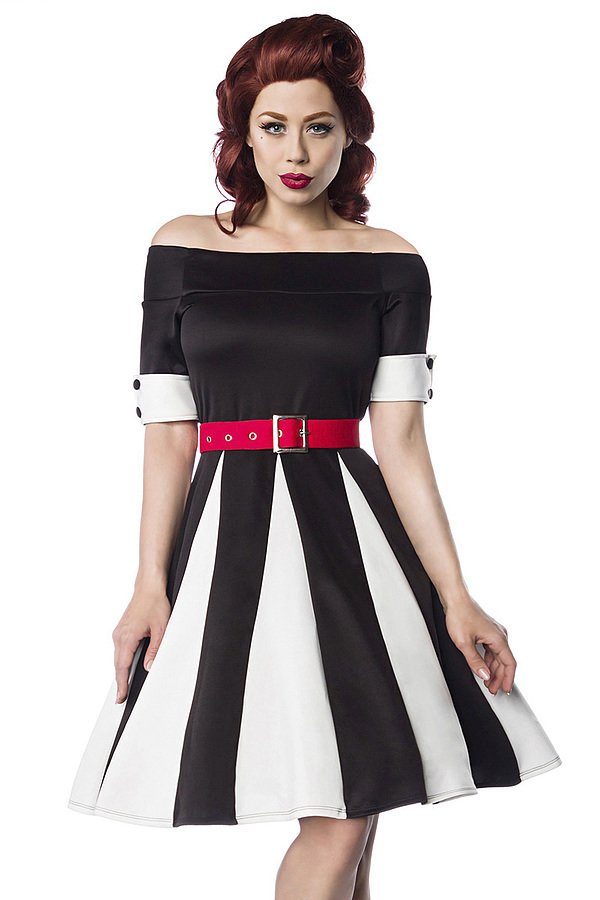 Godet-Kleid schwarz/weiß/rot