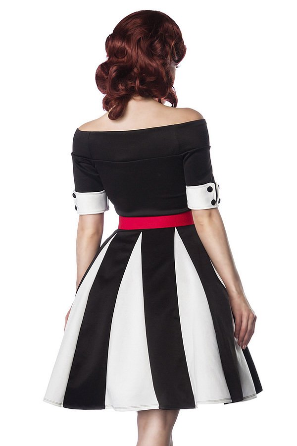 Godet-Kleid schwarz/weiß/rot