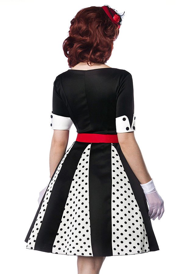 Godet-Kleid weiß/schwarz/rot