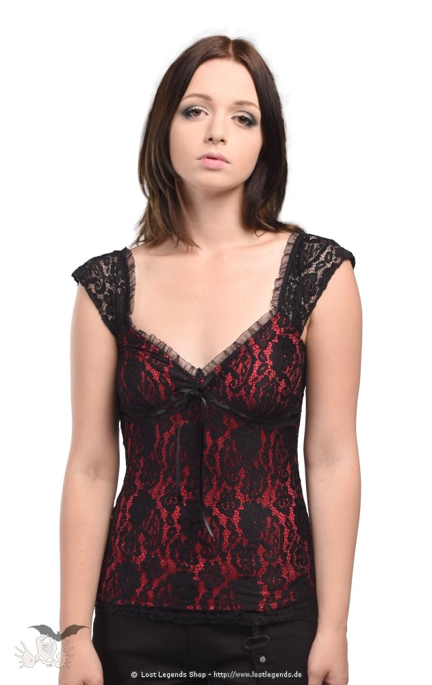 Lace top with red layer in front and see schwarz-rot