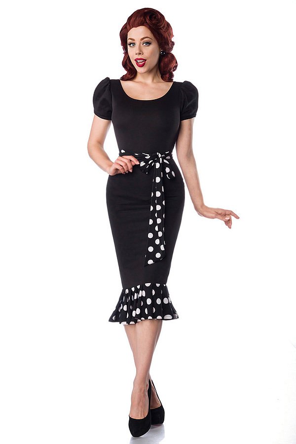 Jersey-Kleid mit Puffärmeln schwarz/weiß