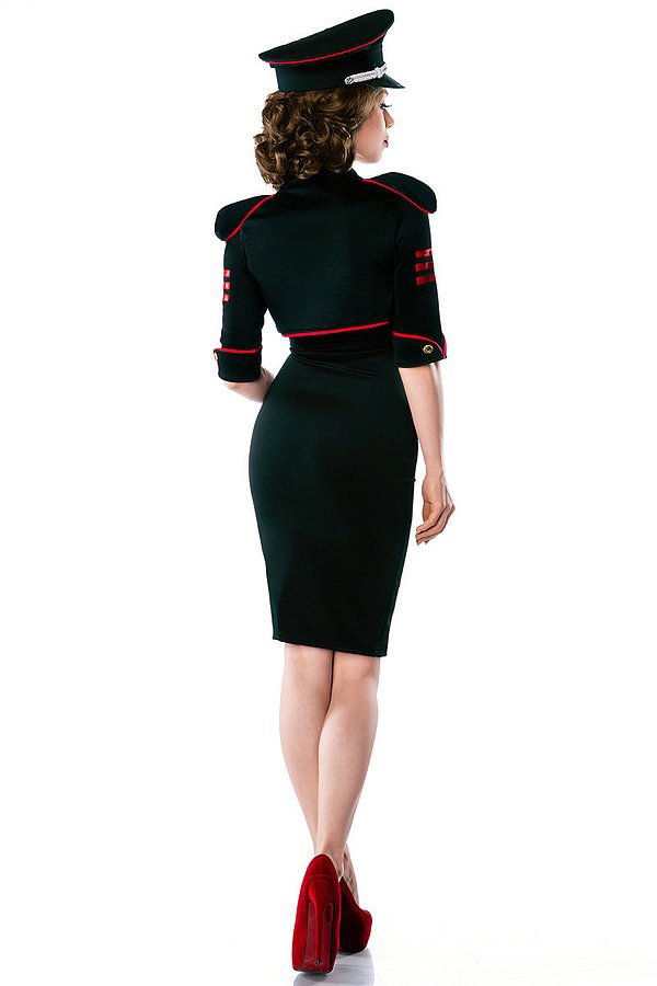 Military-Kleid mit Jacke schwarz/rot