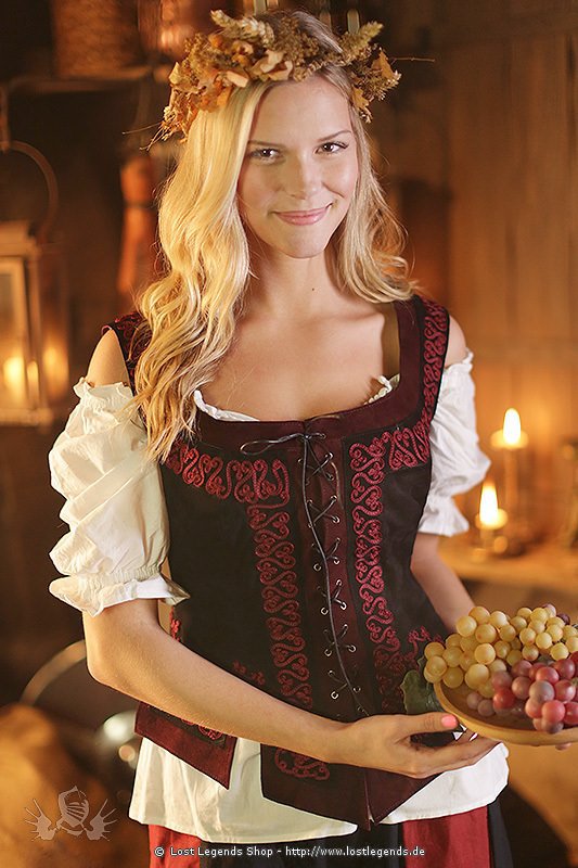 Medieval Leather Bodice with Embroidery, black