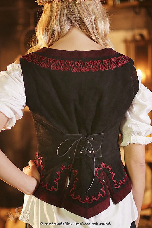Medieval Leather Bodice with Embroidery, black
