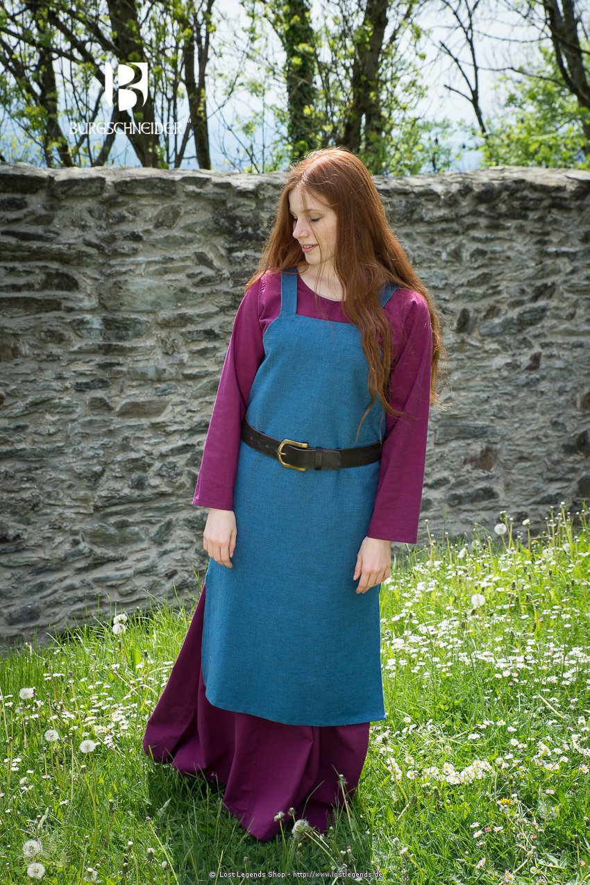 medieval outer garment with straps Frieda, seablue