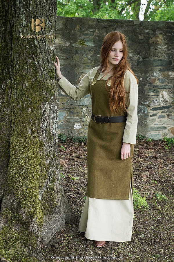 Mittelalterliches Trägerkleid Jodis, herbstgrün