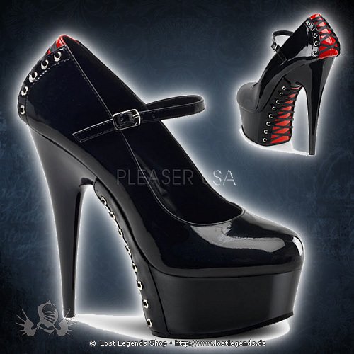 Pleaser DELIGHT-687FH Black-Red Patent Leather-Black