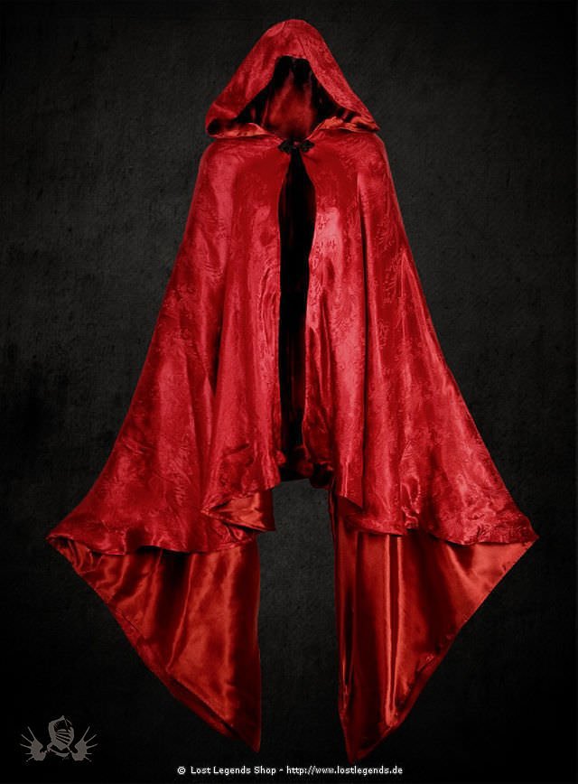 Riders hooded Cape red brocade