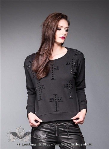 Schwarzer Pullover  mit vielen Kreuzen und Nieten