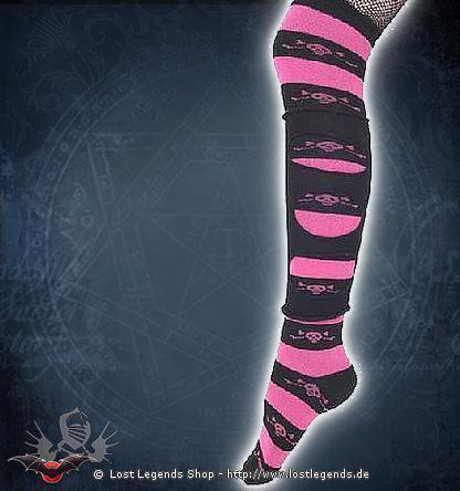 Skull Stripe Socks Strümpfe, schwarz-pink