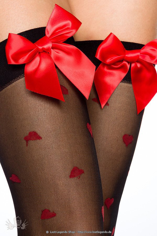Stockings mit Herzmuster schwarz/rot