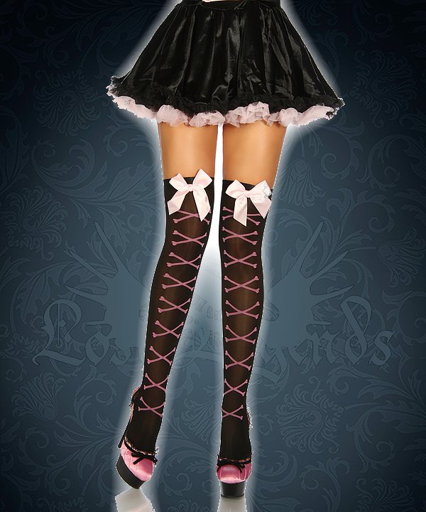 Stockings mit Knochen-Muster schwarz/rosa