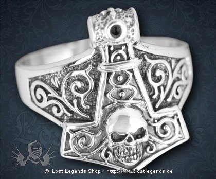 Thor-Hammer Ring mit Totenkopf Silber