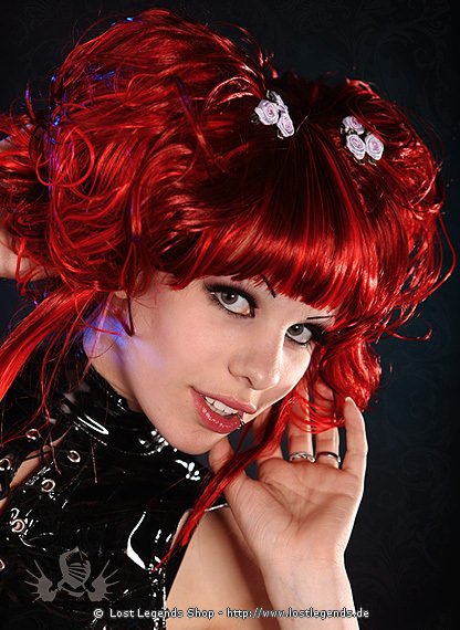 Vibrant Red Curly Wig Perücke, Kunsthaar