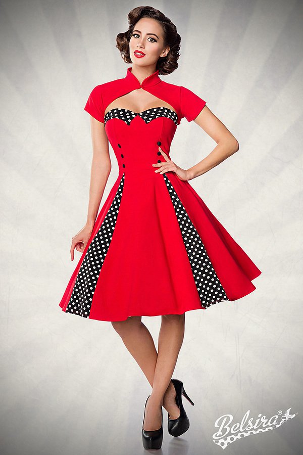 Vintage-Kleid mit Bolero rot/schwarz/weiß