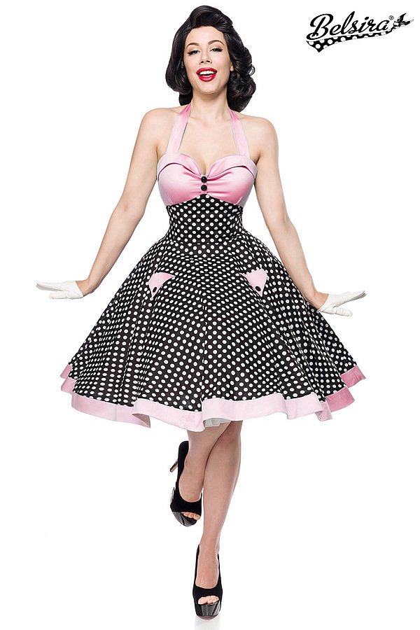 Vintage-Swing-Kleid schwarz/weiß/rosa