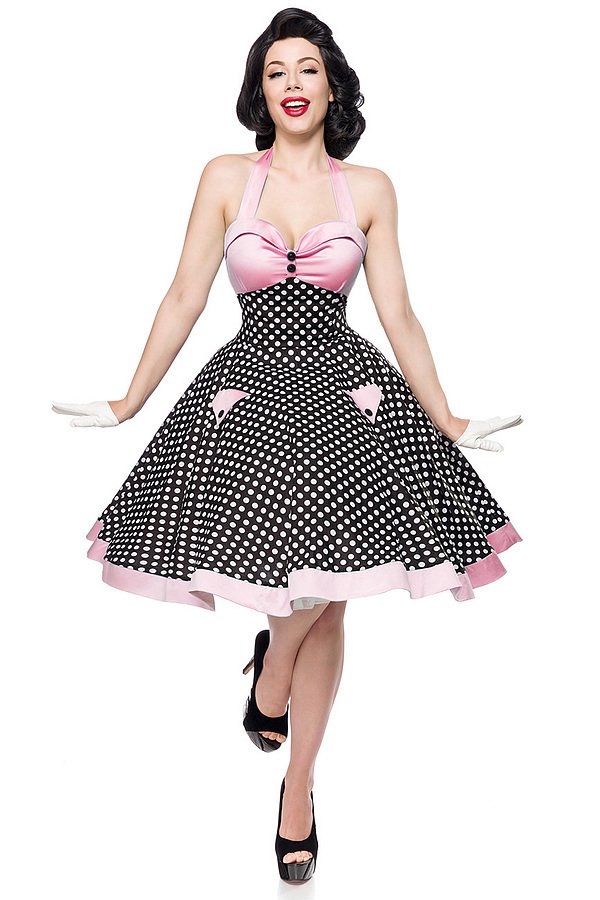 Vintage-Swing-Kleid schwarz/weiß/rosa
