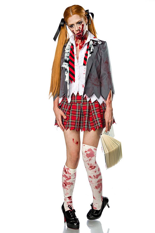Zombie Schoolgirl Komplettset grau/rot/wei
