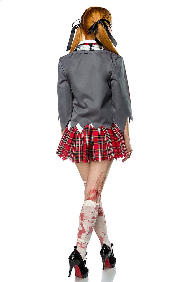 Zombie Schoolgirl Komplettset grau/rot/wei