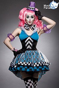 Crazy Hatter Kost�mset blau/wei�/schwarz