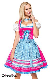Dirndl mit Karosch�rze blau/pink
