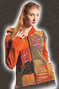 Ethnic Kapuzenjacke Baumwolle Patchwork