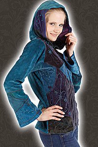 Ethnic Kapuzenjacke Baumwolle Ocean