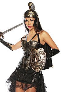 Gladiatoren-Corsage mit Helm gold/schwarz
