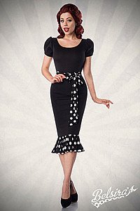 Jersey-Kleid mit Puff�rmeln schwarz/wei�