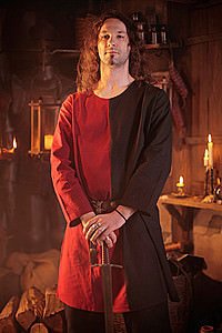 Mittelalter Baumwolltunika schwarz-rot