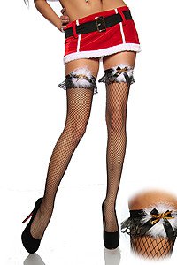 Netz-Stockings mit Pl�sch schwarz