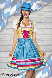 Premium Dirndl gelb/blau/pink