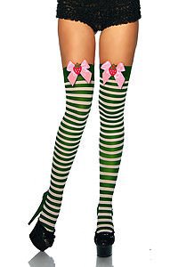 Ringel-Overknees gr�n/wei�