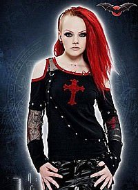 Schulterfreies Gothic-Top mit rotem Kreuz