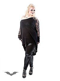 Schwarzes Langarmshirt mit Spitze und Rosenmuster