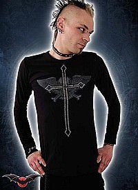 Shirt mit Kreuz und Skull mit Wings vorn 