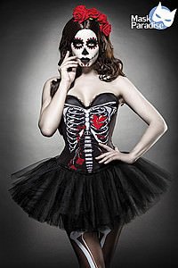 Skull Senorita Kost�mset schwarz/wei�/rot