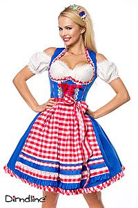 Unterbrustdirndl mit Karosch�rze blau/rot/wei�