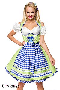 Unterbrustdirndl mit Karosch�rze gr�n/blau/wei�