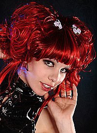 Vibrant Red Curly Wig Per�cke, Kunsthaar