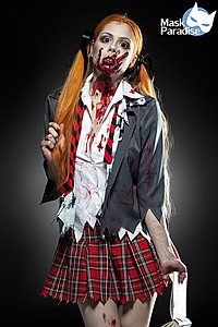 Zombie Schoolgirl Komplettset grau/rot/wei�