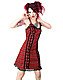 Black Pistol Eyelett Mini Dress Tartan Red